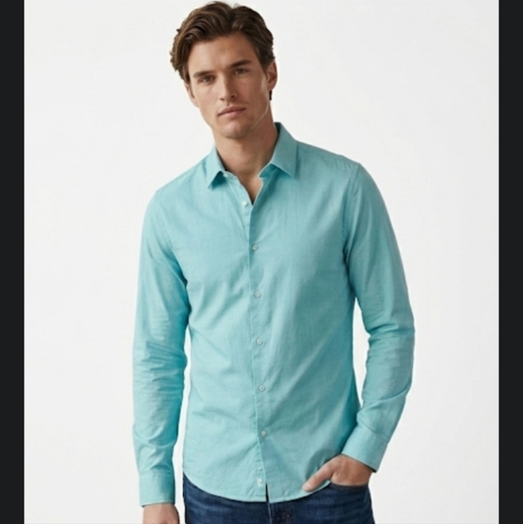 Express Other - Express Blue Casual Button Down Shirt with Subtle Texture